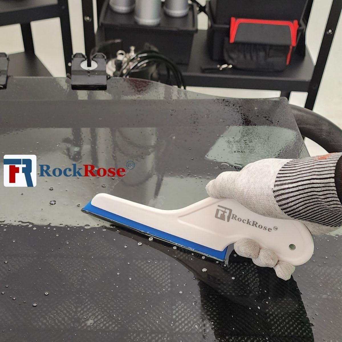 image6Inch Long Reach Triangular Scraper Squeegee with Silicone Blade for Windshield Effortless Residual Water Dust Snow and Ice Removal YellowBlue