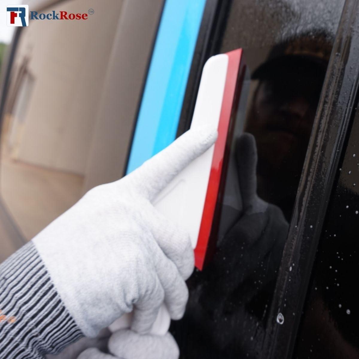 image6Inch Long Reach Triangular Scraper Squeegee with Silicone Blade for Windshield Effortless Residual Water Dust Snow and Ice Removal YellowRed