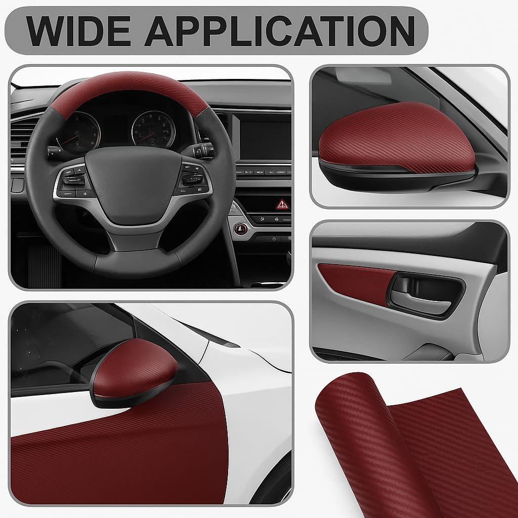 imageRockRose 3D Matte 3D Black Carbon Fiber Vinyl Wrap AntiWrinkle Air Release Automotive Bubble Wrap Self Adhesive Car Vinyl Sticker DIY Decals 1FT x 10FTBurgundy Red