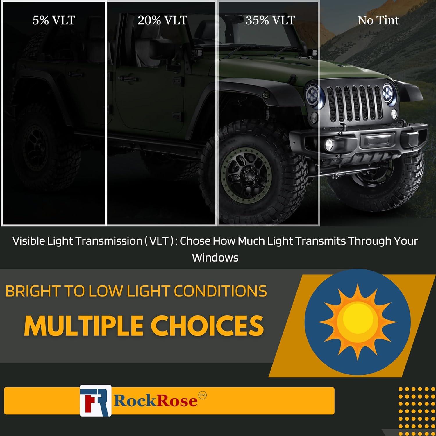 imageRockRose 5 Car Window Tint 36 in x 100FT 1PLY Carbon Charcoal Privacy Film Heat UV and IRR Block Tint for Cars or Home Adhesive Film Easy Shrink Plotter Friendly Pro Grade50 Percent