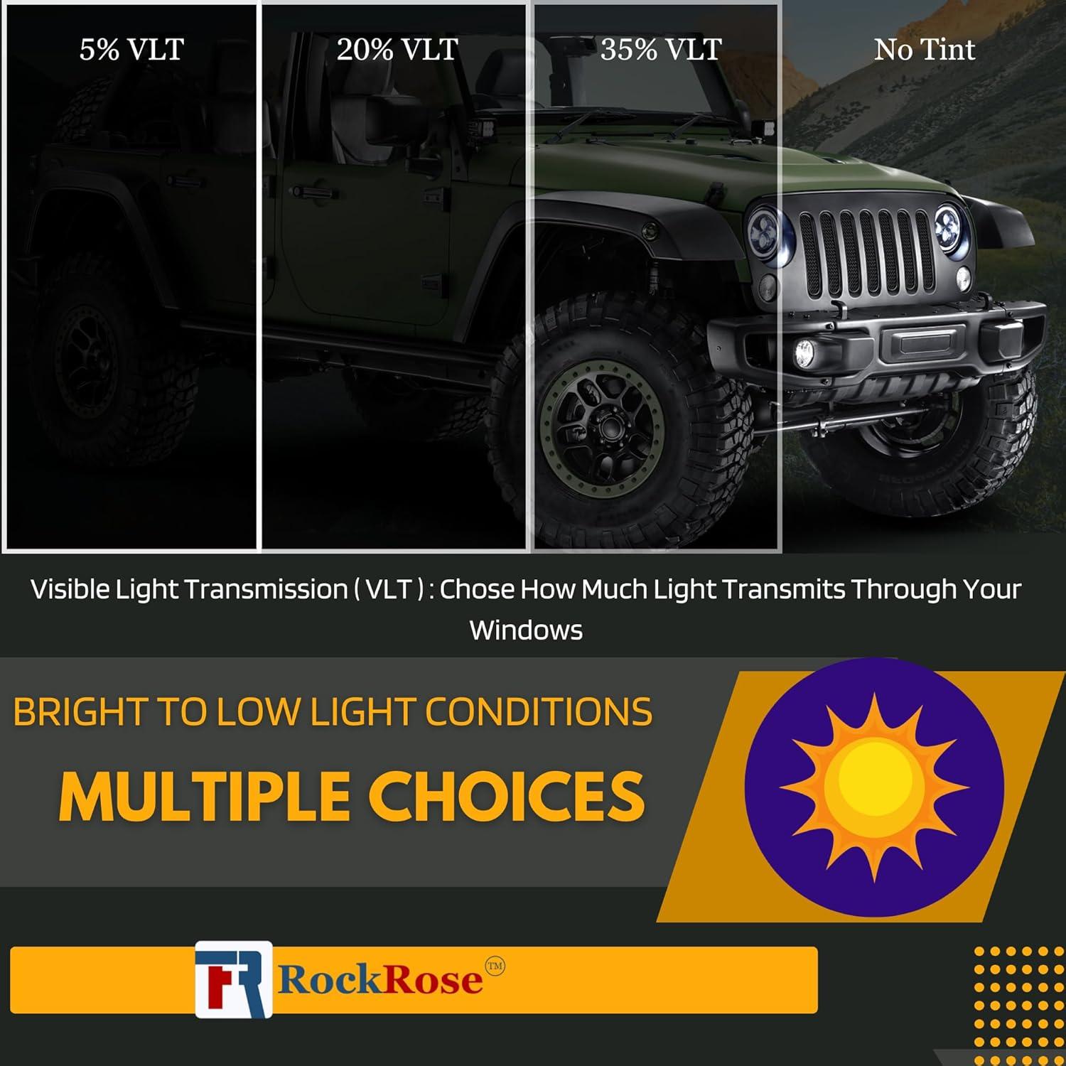 imageRockRose 5 Car Window Tint 36 in x 100FT 1PLY Carbon Charcoal Privacy Film Heat UV and IRR Block Tint for Cars or Home Adhesive Film Easy Shrink Plotter Friendly Pro Grade35 Percent