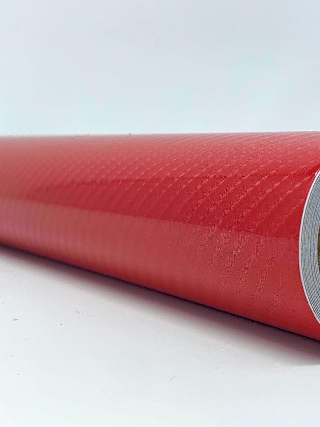 imageRockRose 7D High Gloss 7D Silver Carbon Fiber Vinyl Wrap AntiWrinkle Air Release Automotive Bubble Wrap Self Adhesive Car Vinyl Sticker DIY Decals 1FT x 10FT5D Red