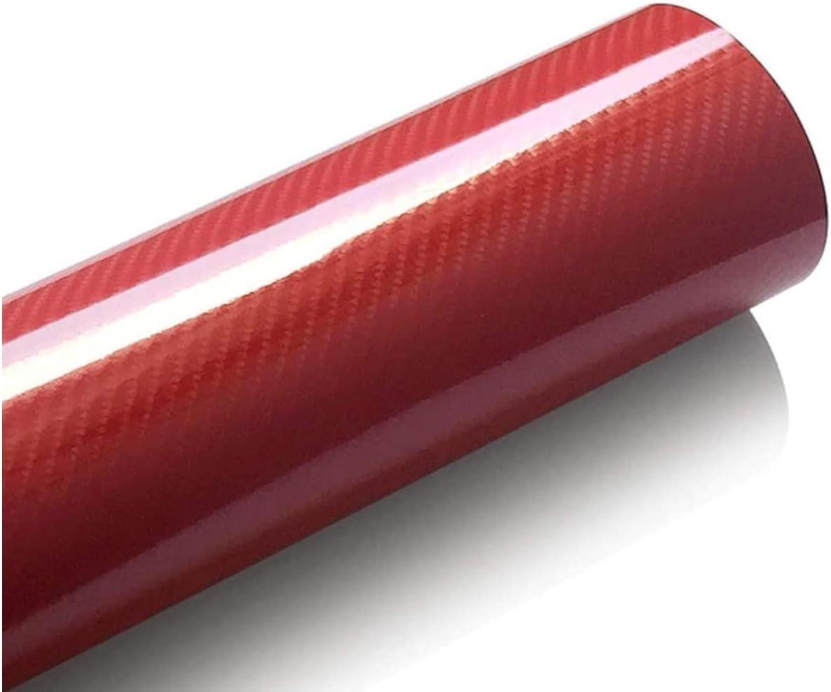 imageRockRose 7D High Gloss 7D Silver Carbon Fiber Vinyl Wrap AntiWrinkle Air Release Automotive Bubble Wrap Self Adhesive Car Vinyl Sticker DIY Decals 1FT x 10FT5D Red