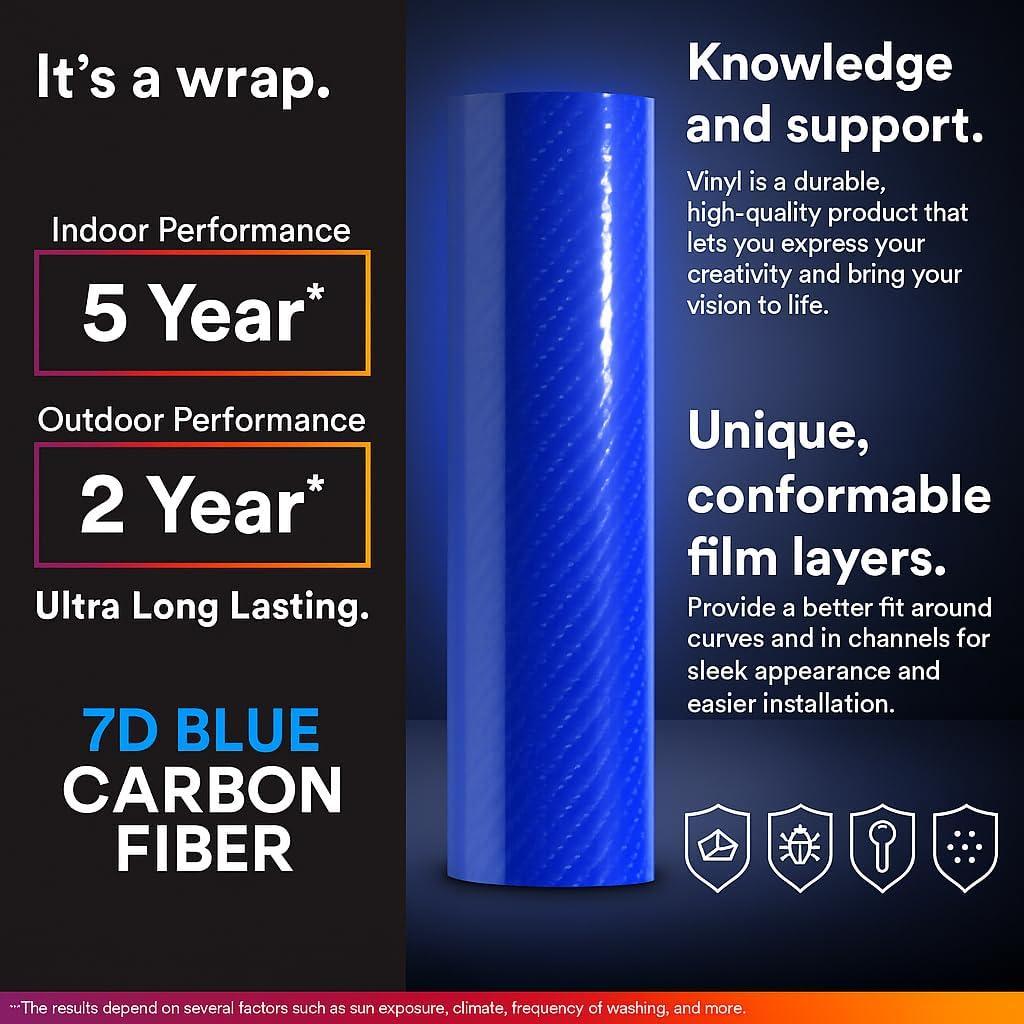 imageRockRose 7D High Gloss 7D Silver Carbon Fiber Vinyl Wrap AntiWrinkle Air Release Automotive Bubble Wrap Self Adhesive Car Vinyl Sticker DIY Decals 1FT x 10FT7D Blue