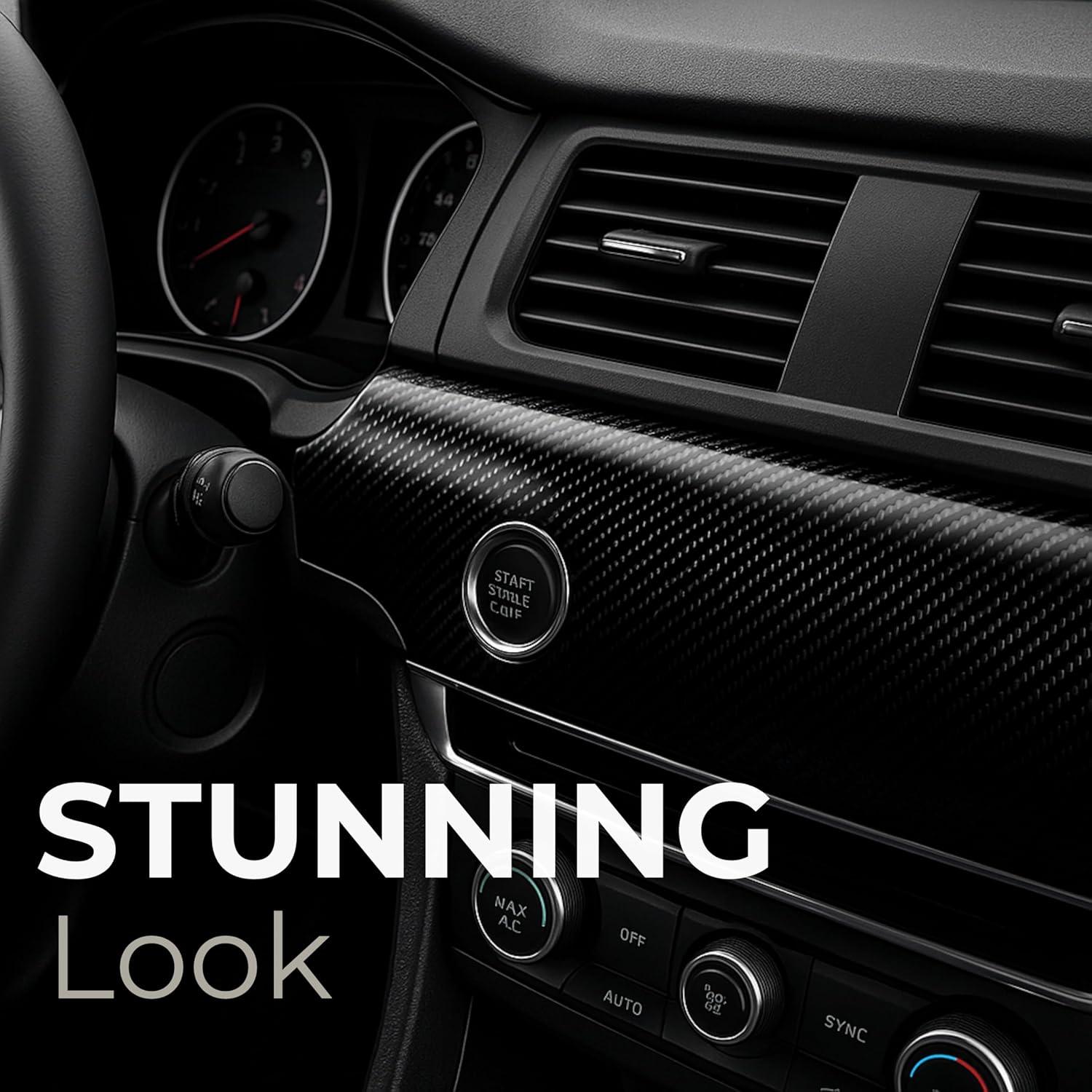 imageRockRose 7D High Gloss 7D Silver Carbon Fiber Vinyl Wrap AntiWrinkle Air Release Automotive Bubble Wrap Self Adhesive Car Vinyl Sticker DIY Decals 1FT x 10FT7D Black