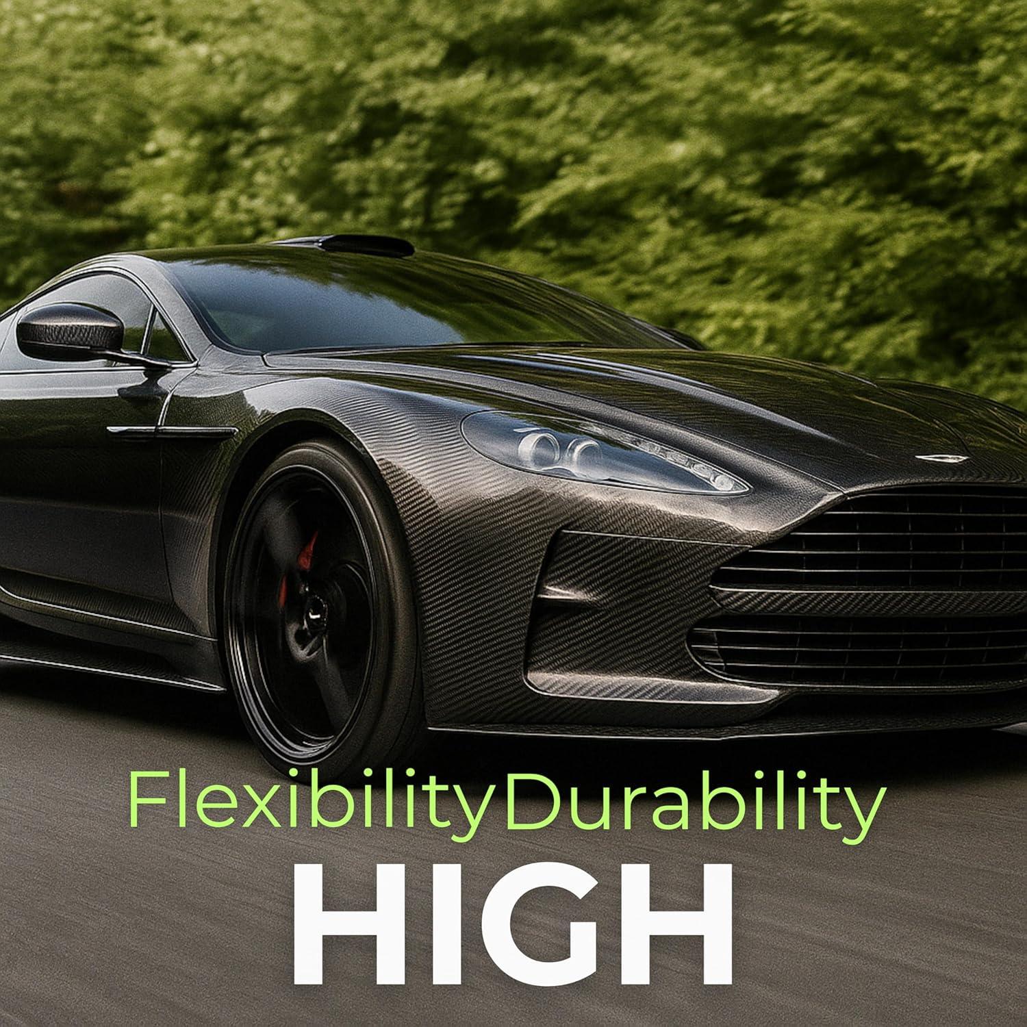 imageRockRose 7D High Gloss 7D Silver Carbon Fiber Vinyl Wrap AntiWrinkle Air Release Automotive Bubble Wrap Self Adhesive Car Vinyl Sticker DIY Decals 1FT x 10FT5D Black