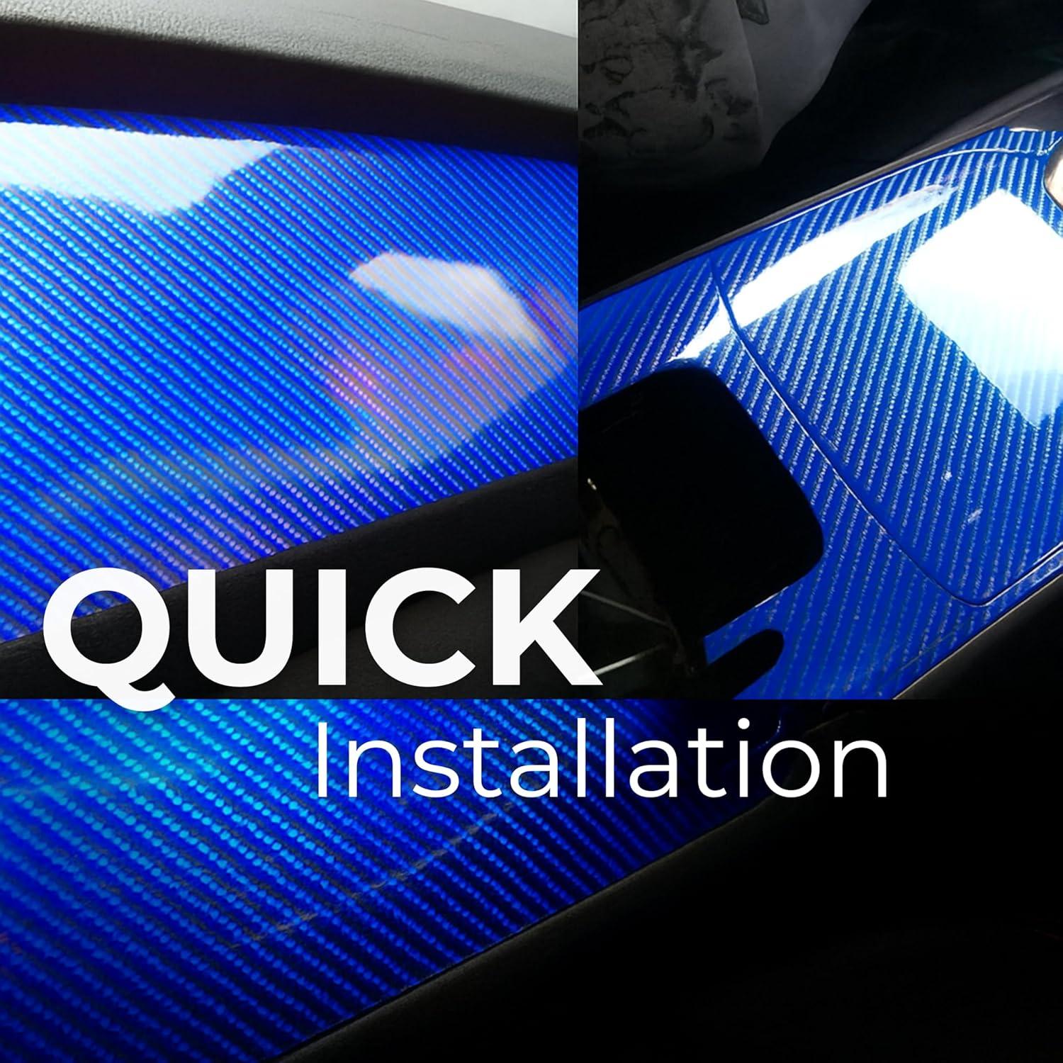 imageRockRose 7D High Gloss 7D Silver Carbon Fiber Vinyl Wrap AntiWrinkle Air Release Automotive Bubble Wrap Self Adhesive Car Vinyl Sticker DIY Decals 1FT x 10FT7D Blue