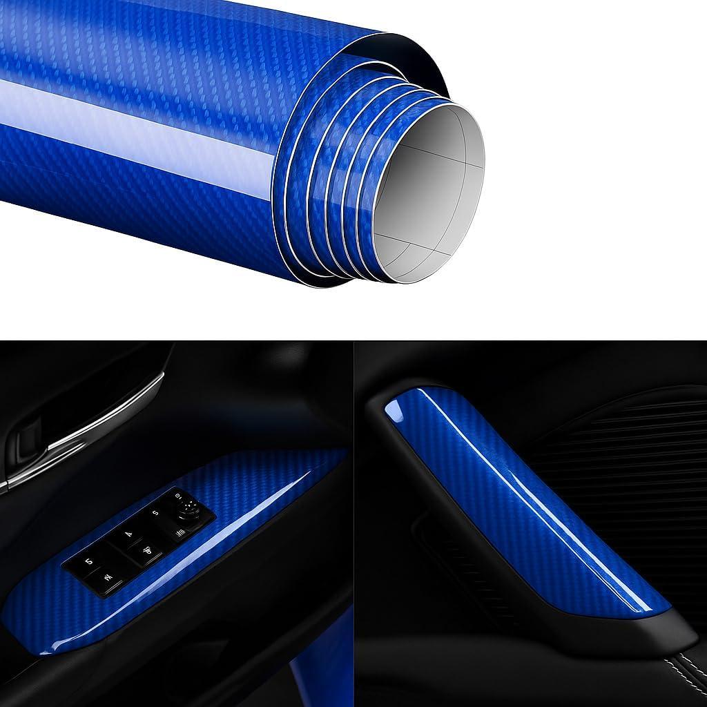imageRockRose 7D High Gloss 7D Silver Carbon Fiber Vinyl Wrap AntiWrinkle Air Release Automotive Bubble Wrap Self Adhesive Car Vinyl Sticker DIY Decals 1FT x 10FT7D Blue