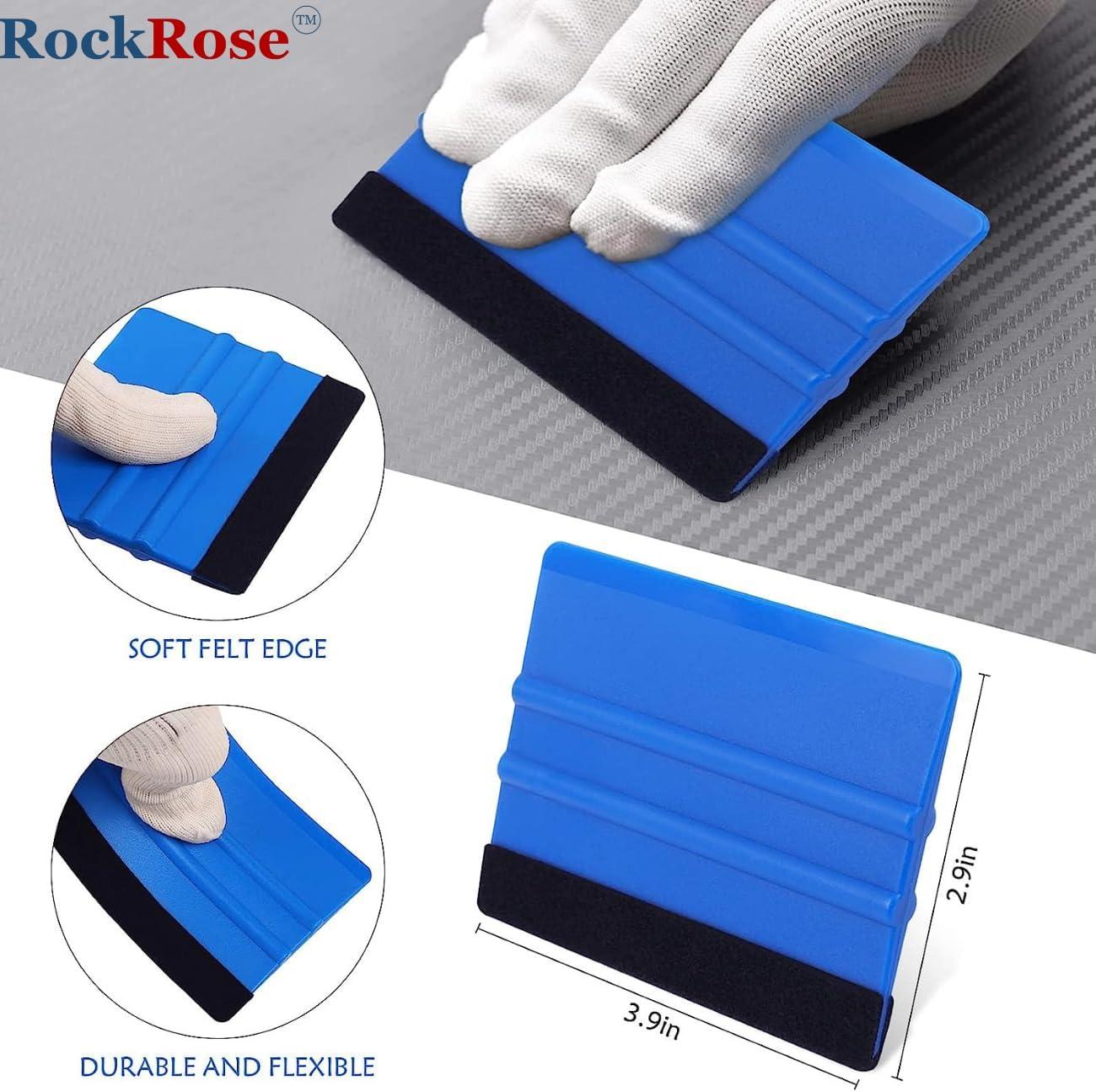 imageRockRose Black Bondo Squeegee w Felt  4 Inch Precision Window Tinting Tool for Auto Glass Vinyl Wraps and Paint Applications  3 Units Pack Black w FeltBlue w Felt