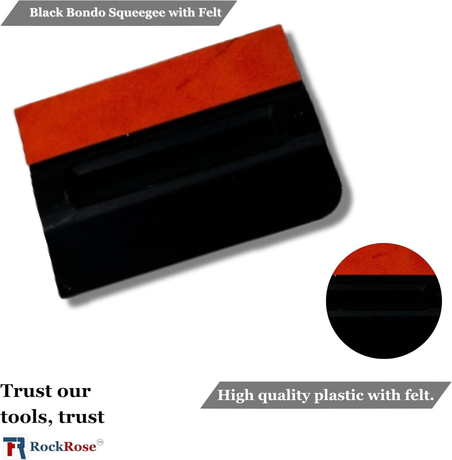 imageRockRose Black Bondo Squeegee w Felt  4 Inch Precision Window Tinting Tool for Auto Glass Vinyl Wraps and Paint Applications  3 Units Pack Black w FeltBlack w Felt
