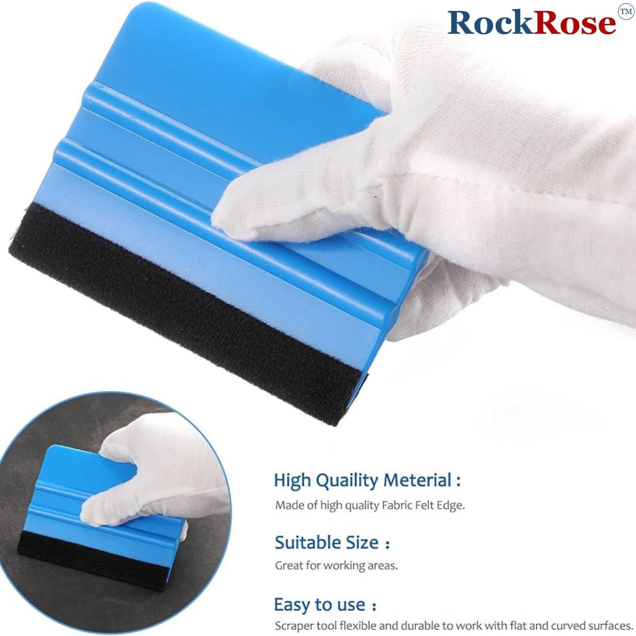 imageRockRose Black Bondo Squeegee w Felt  4 Inch Precision Window Tinting Tool for Auto Glass Vinyl Wraps and Paint Applications  3 Units Pack Black w FeltBlue w Felt