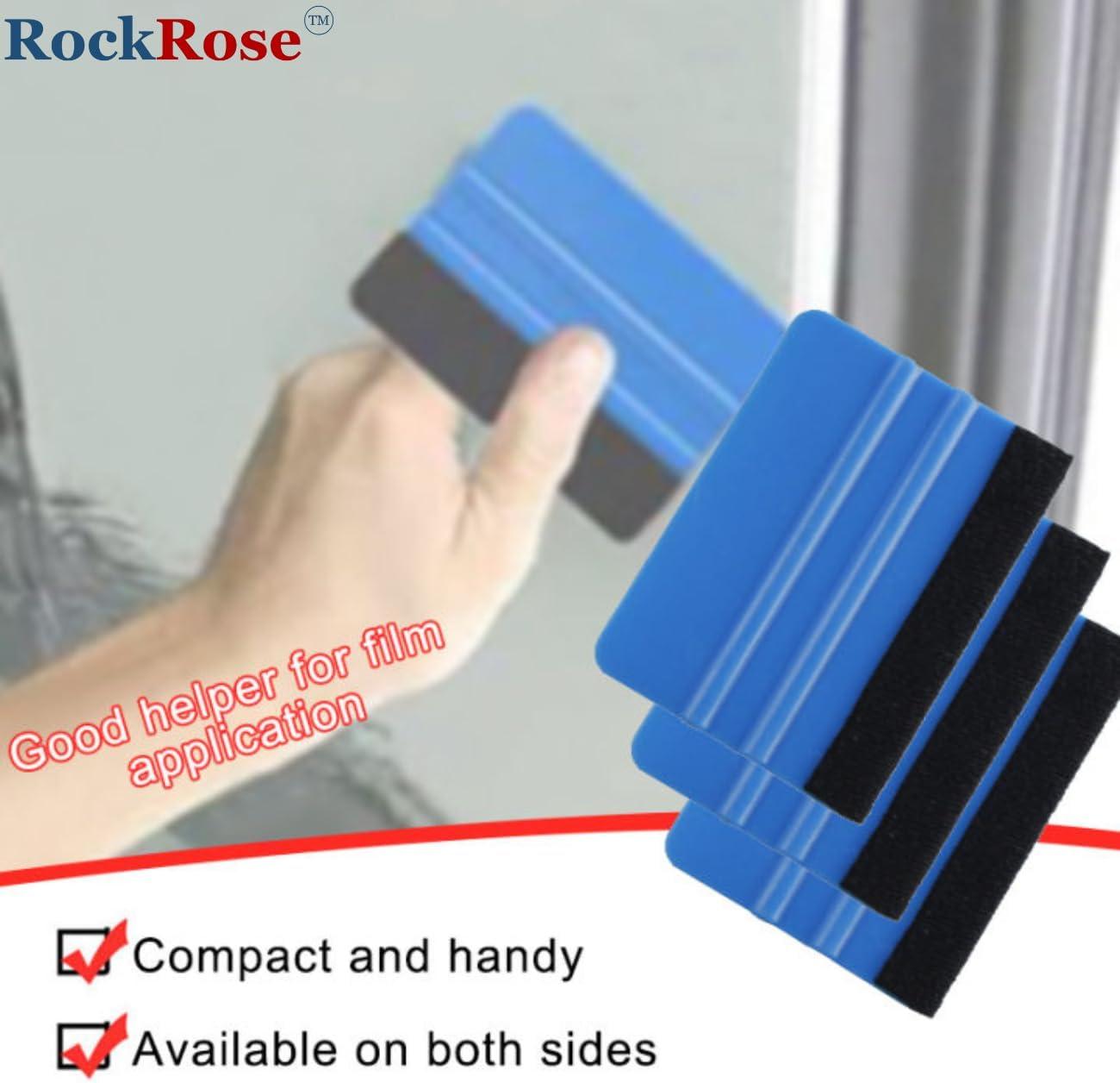 imageRockRose Black Bondo Squeegee w Felt  4 Inch Precision Window Tinting Tool for Auto Glass Vinyl Wraps and Paint Applications  3 Units Pack Black w FeltBlue w Felt