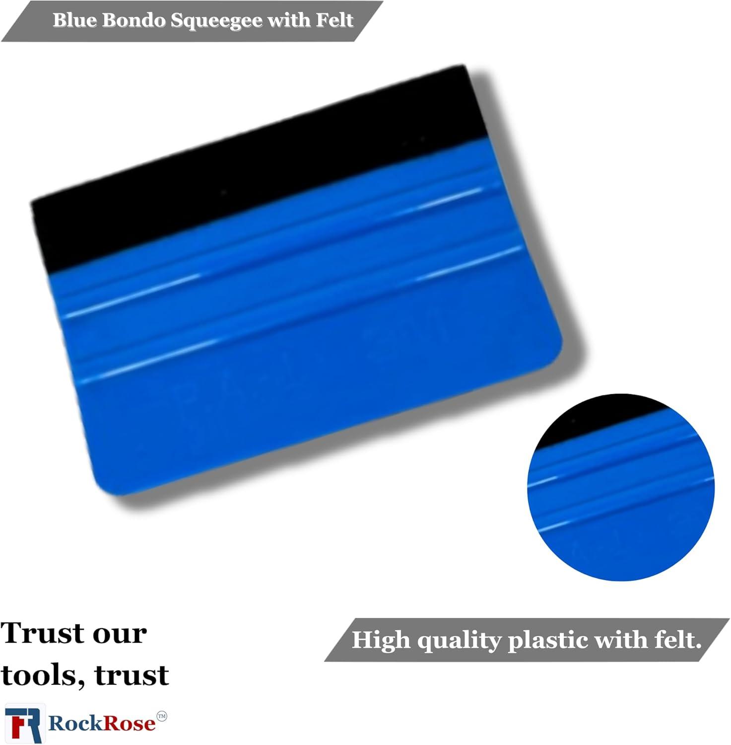 imageRockRose Black Bondo Squeegee w Felt  4 Inch Precision Window Tinting Tool for Auto Glass Vinyl Wraps and Paint Applications  3 Units Pack Black w FeltBlue w Felt