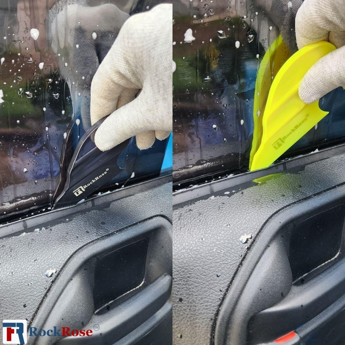 imageRockRose Black Side Trim Mini Squeegee  Compact and Ergonomic Tool with Flexible Blade for Precision Window Film and Car Tint Application  Pack 3 Units