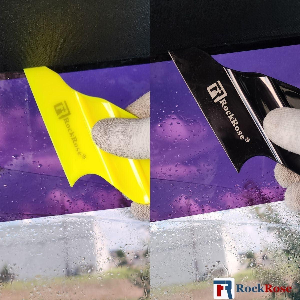 imageRockRose Black Side Trim Mini Squeegee  Compact and Ergonomic Tool with Flexible Blade for Precision Window Film and Car Tint Application  Pack 3 Units