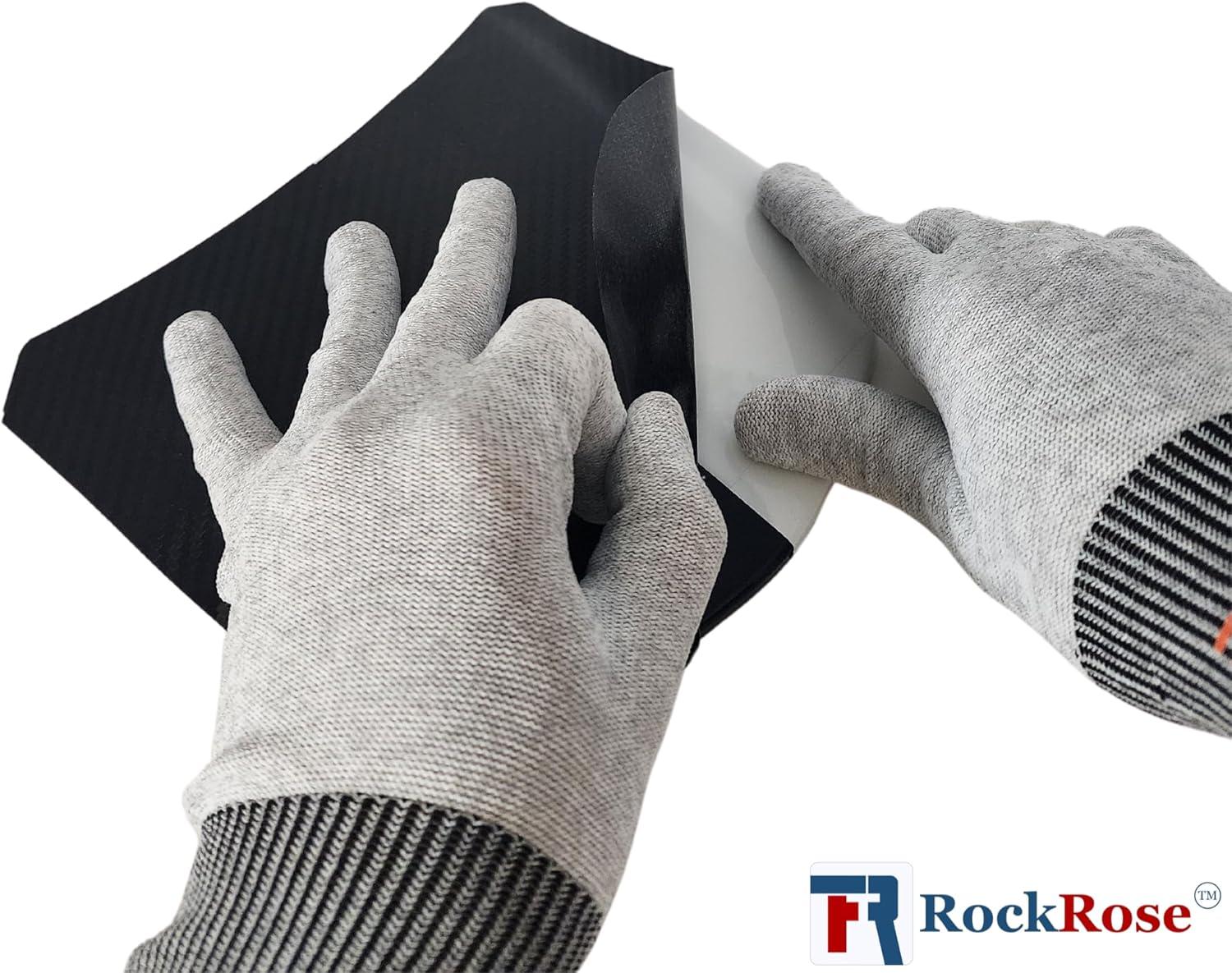 imageRockRose Grey Vinyl Wrap Gloves Professional Carbon Fiber AntiStatic Tint Gloves DustFree Wrap Glove for Wrapping Vinyl4