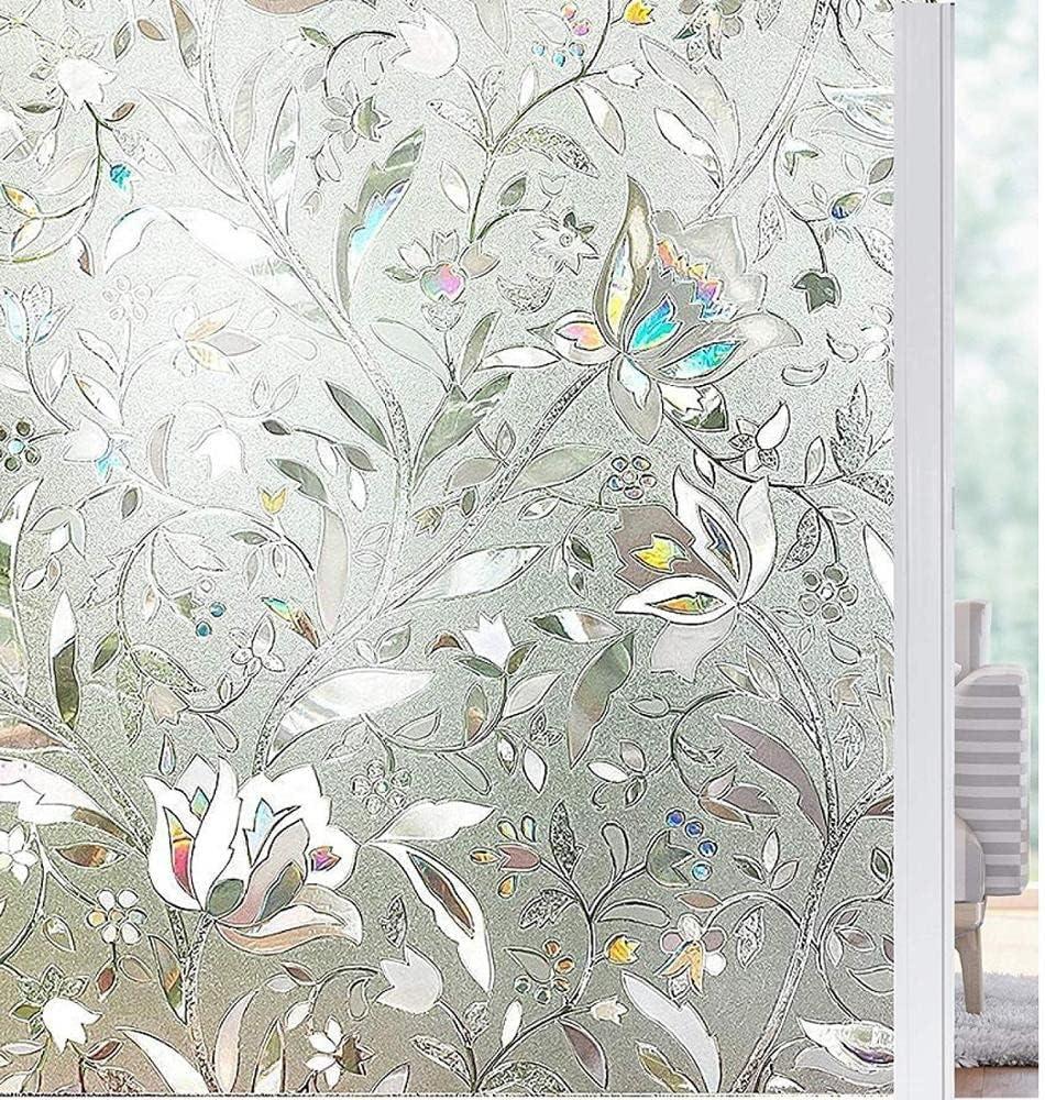 imageRockRose Privacy Window Film Prism 3D Decorative Stained Glass Vinyl Static Cling NonAdhesive Window Decals for Home or Office 236quot x 787quotTulip
