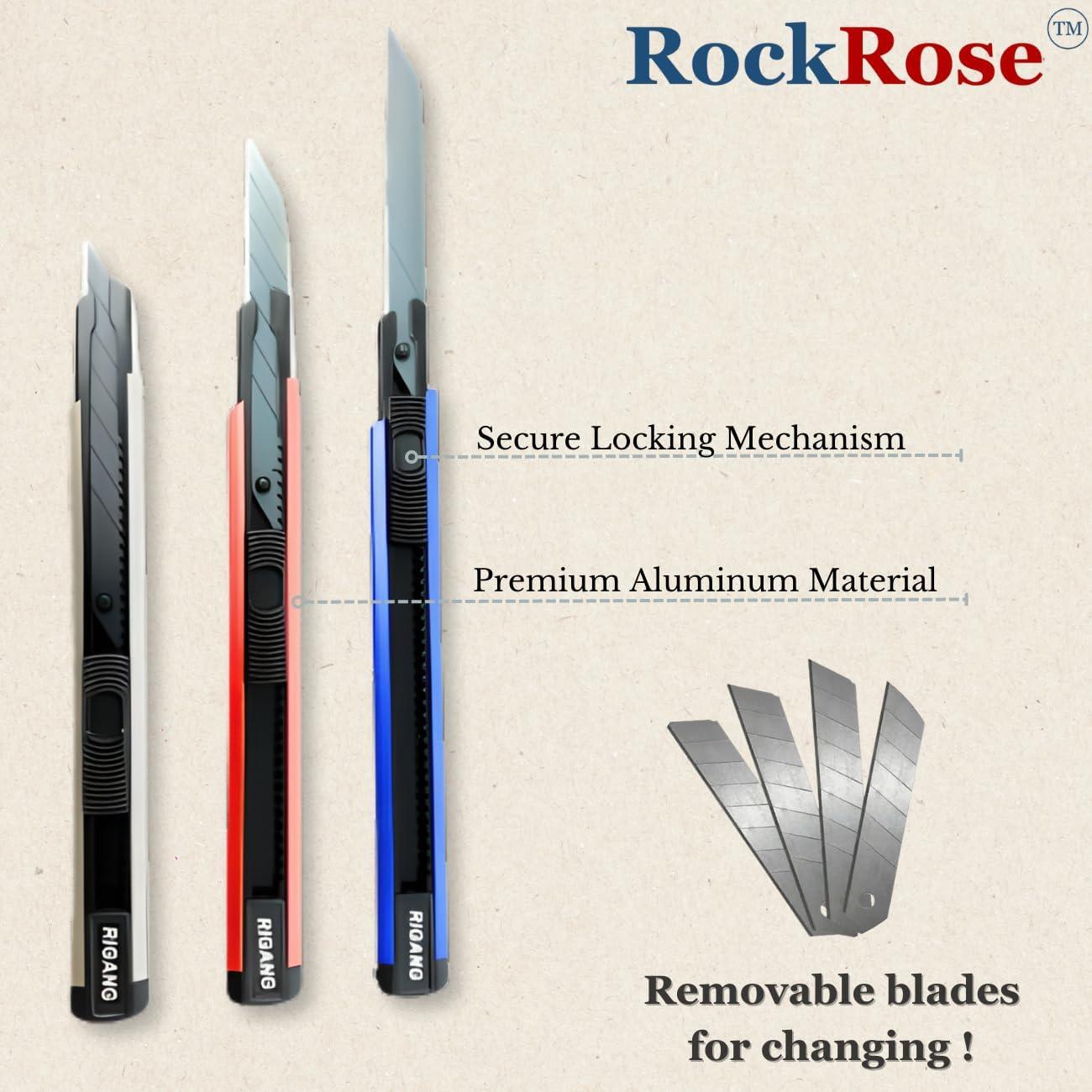 imageRockRose Stainless Steel Utility Knife  Premium Precision Crafting Tool with Retractable Design and SnapOff Blade  2 Units 9MM 30 Degree Knife