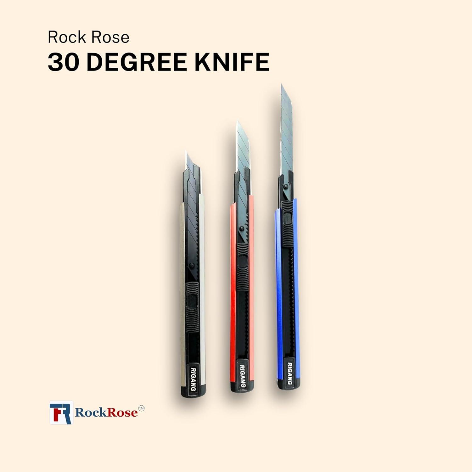 imageRockRose Stainless Steel Utility Knife  Premium Precision Crafting Tool with Retractable Design and SnapOff Blade  2 Units 9MM 30 Degree Knife