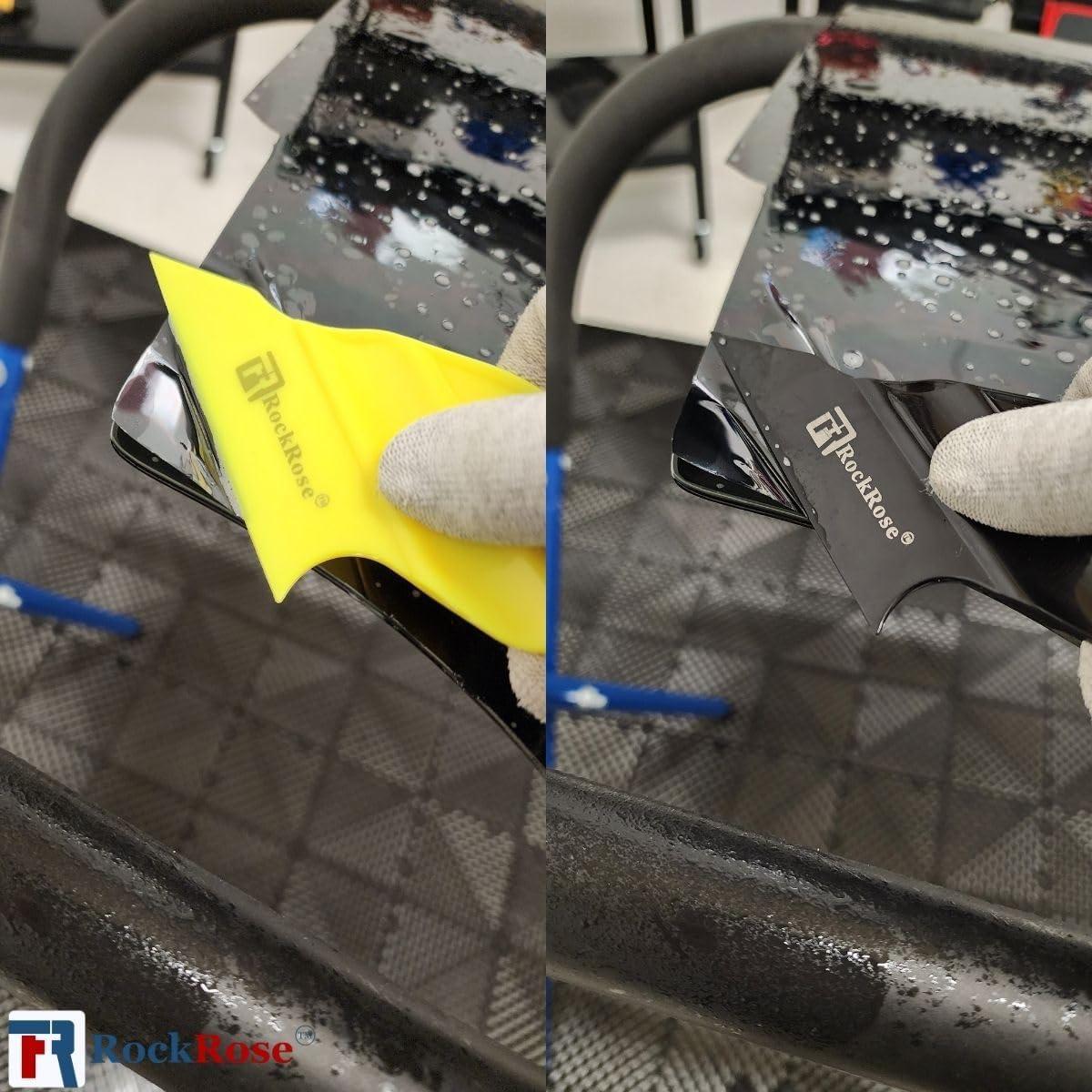 imageRockRose Yellow Side Trim Mini Squeegee  Compact and Ergonomic Tool with Flexible Blade for Precision Window Film and Car Tint Application  Pack 3 Units