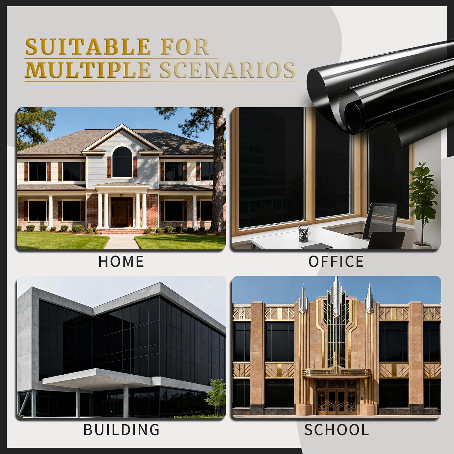 imageRockrose Professional Window Tint for Home  One Way Privacy Window Film for Home Offices Heat Blocker Reflective Adhesive Mirror Tint with 99 UV Block  BlackSilver 24 in x 25FTTotal Blackout