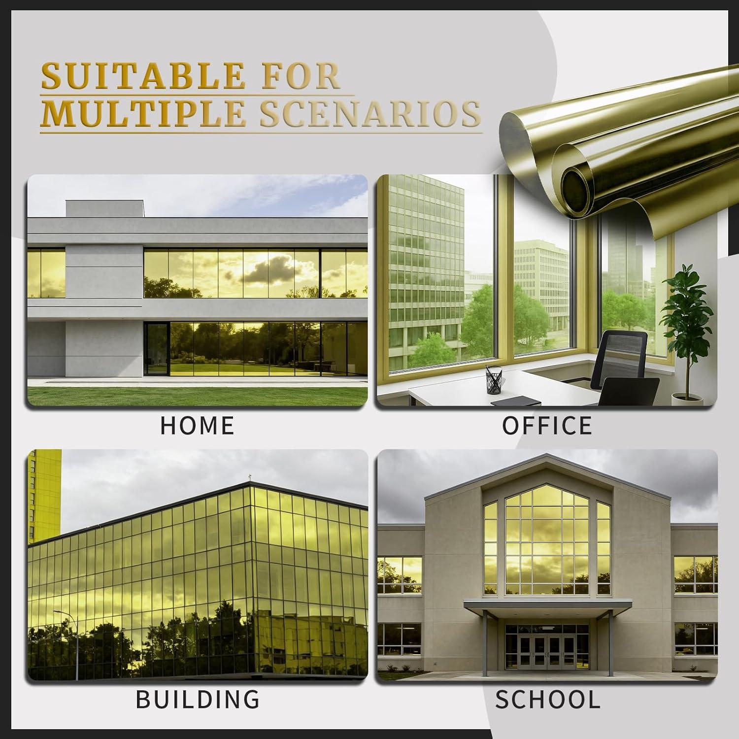 imageRockrose Professional Window Tint for Home  One Way Privacy Window Film for Home Offices Heat Blocker Reflective Adhesive Mirror Tint with 99 UV Block  BlackSilver 24 in x 25FTGoldsilver