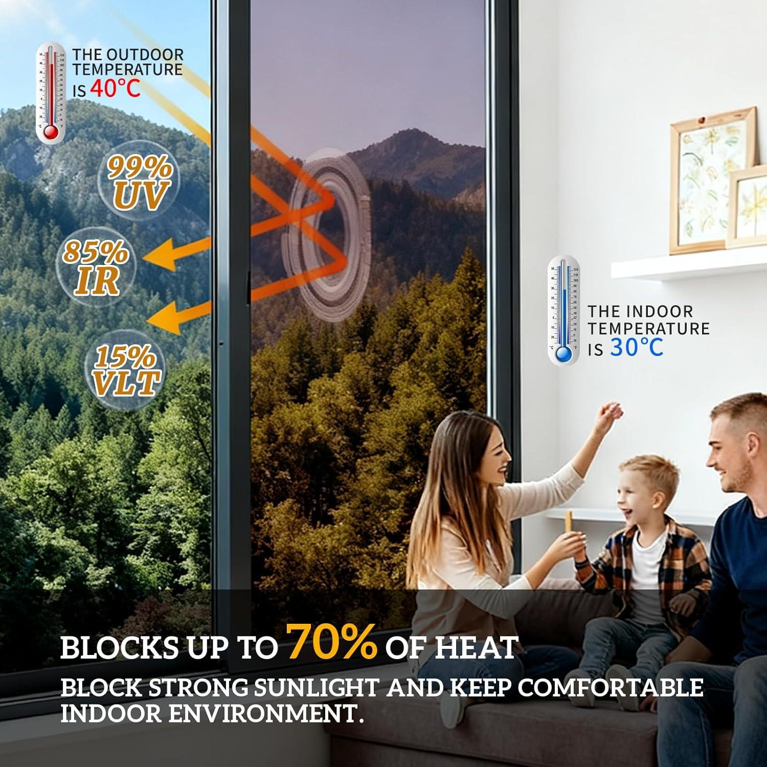 imageRockrose Professional Window Tint for Home  One Way Privacy Window Film for Home Offices Heat Blocker Reflective Adhesive Mirror Tint with 99 UV Block  BlackSilver 24 in x 25FTBronzesilver
