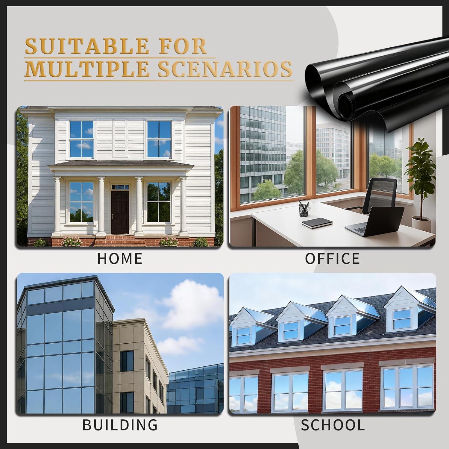 imageRockrose Professional Window Tint for Home  One Way Privacy Window Film for Home Offices Heat Blocker Reflective Adhesive Mirror Tint with 99 UV Block  BlackSilver 24 in x 25FTBlacksilver