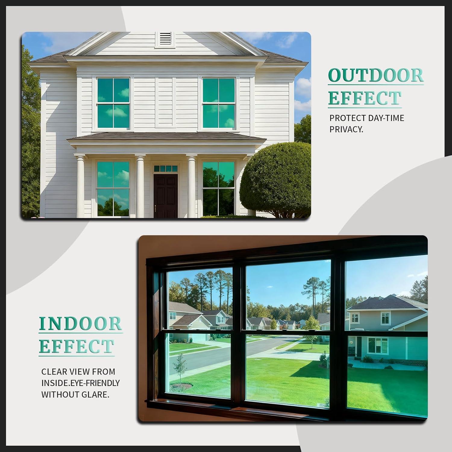 imageRockrose Professional Window Tint for Home  One Way Privacy Window Film for Home Offices Heat Blocker Reflective Adhesive Mirror Tint with 99 UV Block  BlackSilver 24 in x 25FTGreensilver