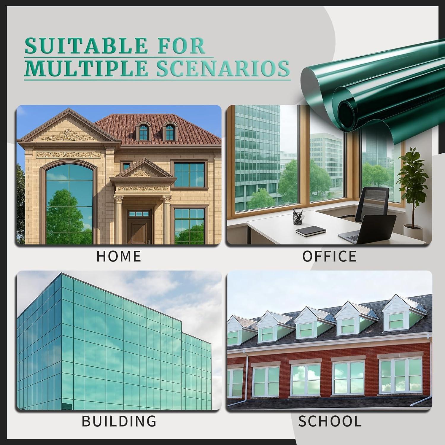 imageRockrose Professional Window Tint for Home  One Way Privacy Window Film for Home Offices Heat Blocker Reflective Adhesive Mirror Tint with 99 UV Block  BlackSilver 24 in x 25FTGreensilver