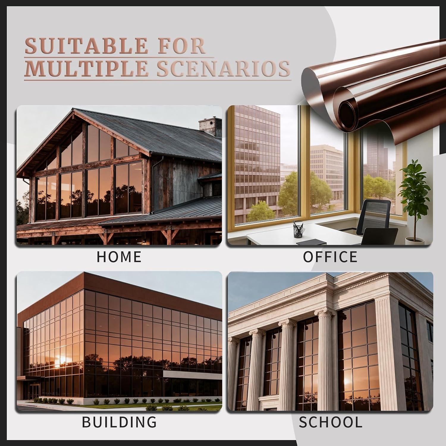 imageRockrose Professional Window Tint for Home  One Way Privacy Window Film for Home Offices Heat Blocker Reflective Adhesive Mirror Tint with 99 UV Block  BlackSilver 24 in x 25FTBronzesilver