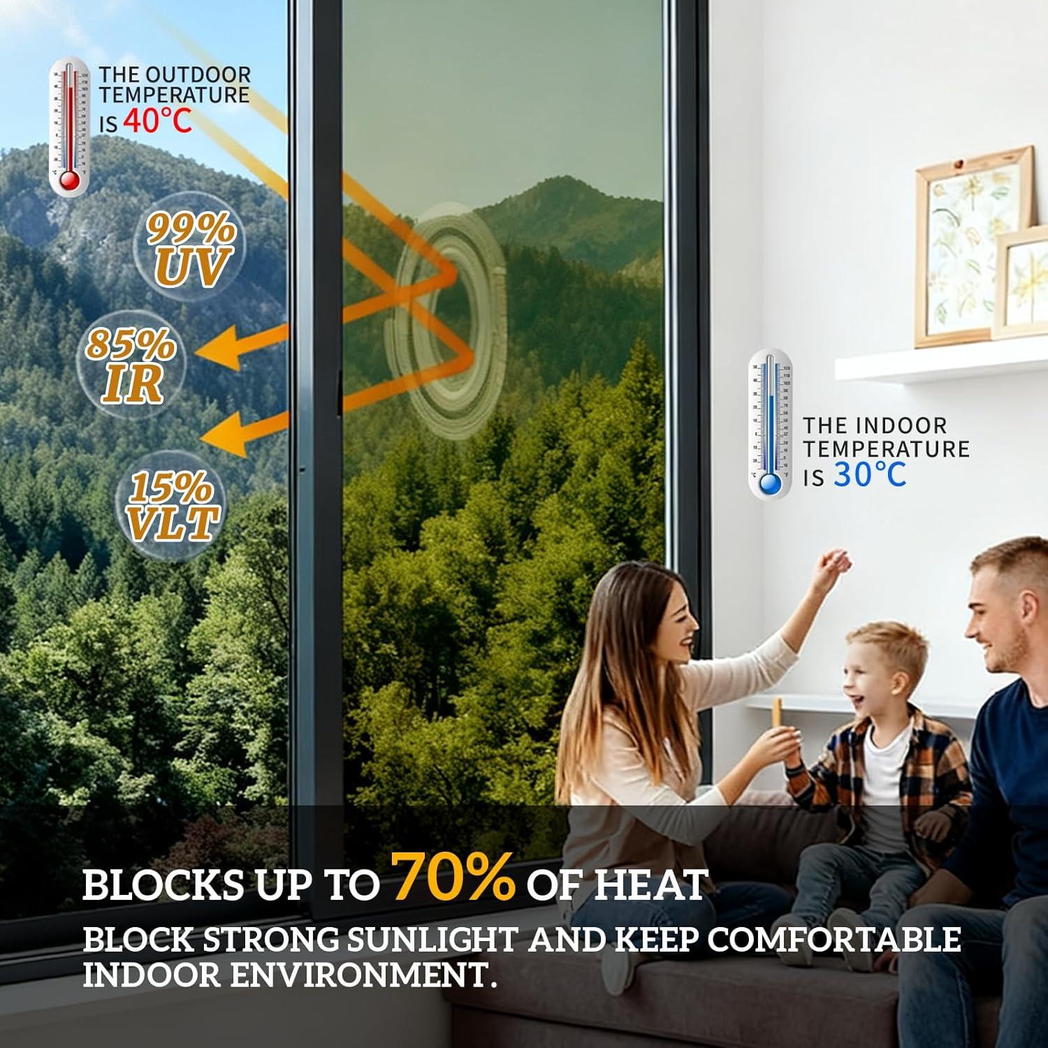 imageRockrose Professional Window Tint for Home  One Way Privacy Window Film for Home Offices Heat Blocker Reflective Adhesive Mirror Tint with 99 UV Block  BlackSilver 24 in x 25FTGoldsilver