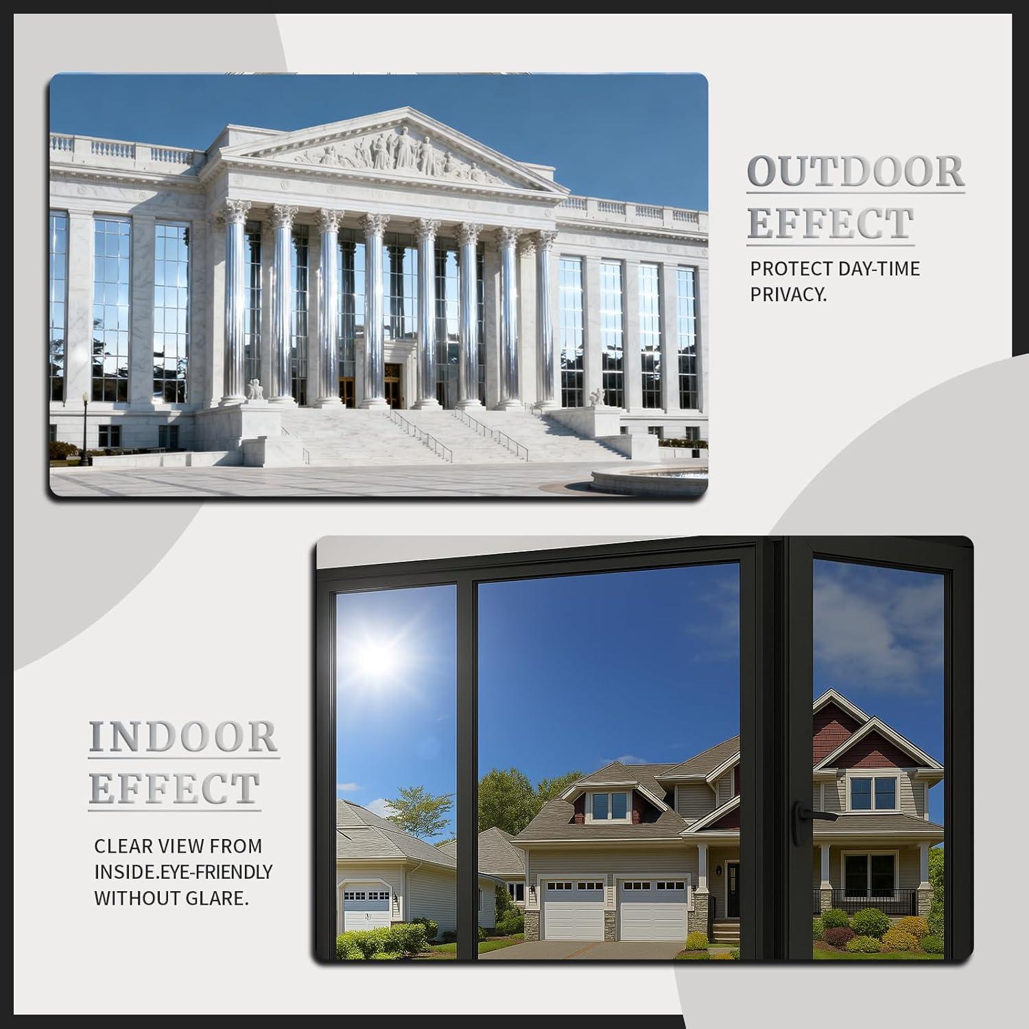 imageRockrose Professional Window Tint for Home  One Way Privacy Window Film for Home Offices Heat Blocker Reflective Adhesive Mirror Tint with 99 UV Block  BlackSilver 24 in x 25FTSilver