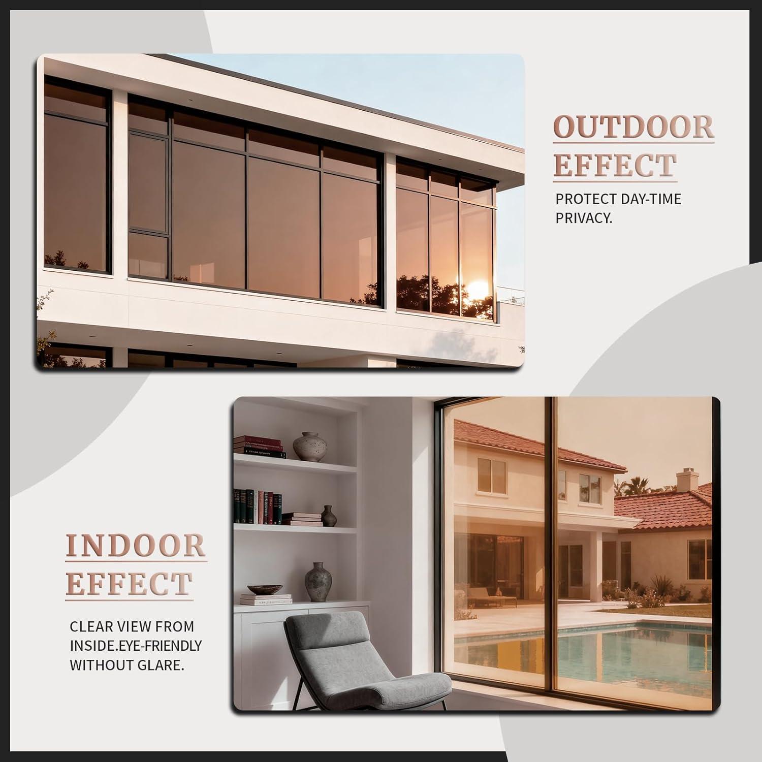 imageRockrose Professional Window Tint for Home  One Way Privacy Window Film for Home Offices Heat Blocker Reflective Adhesive Mirror Tint with 99 UV Block  BlackSilver 24 in x 25FTBronzesilver