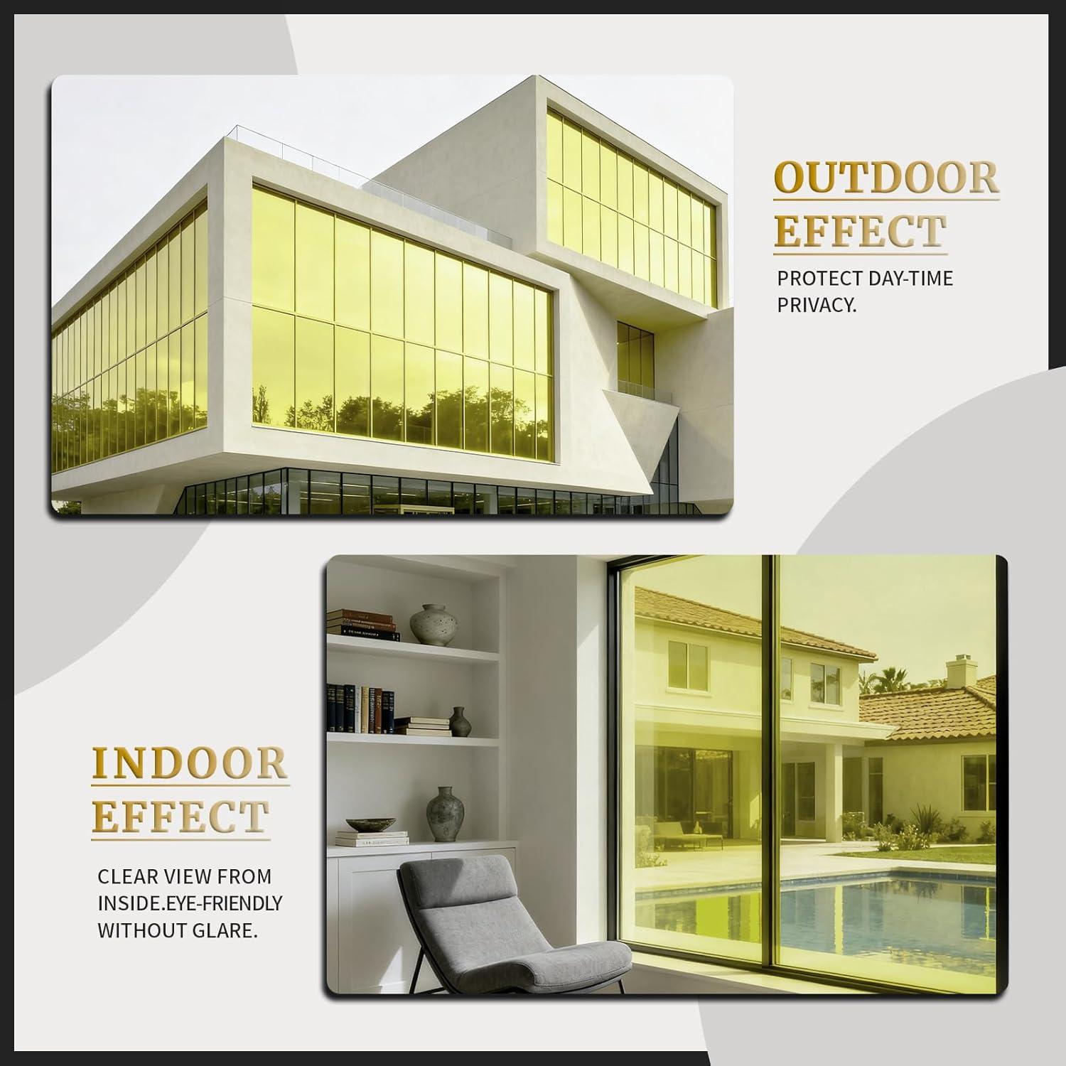 imageRockrose Professional Window Tint for Home  One Way Privacy Window Film for Home Offices Heat Blocker Reflective Adhesive Mirror Tint with 99 UV Block  BlackSilver 24 in x 25FTGoldsilver