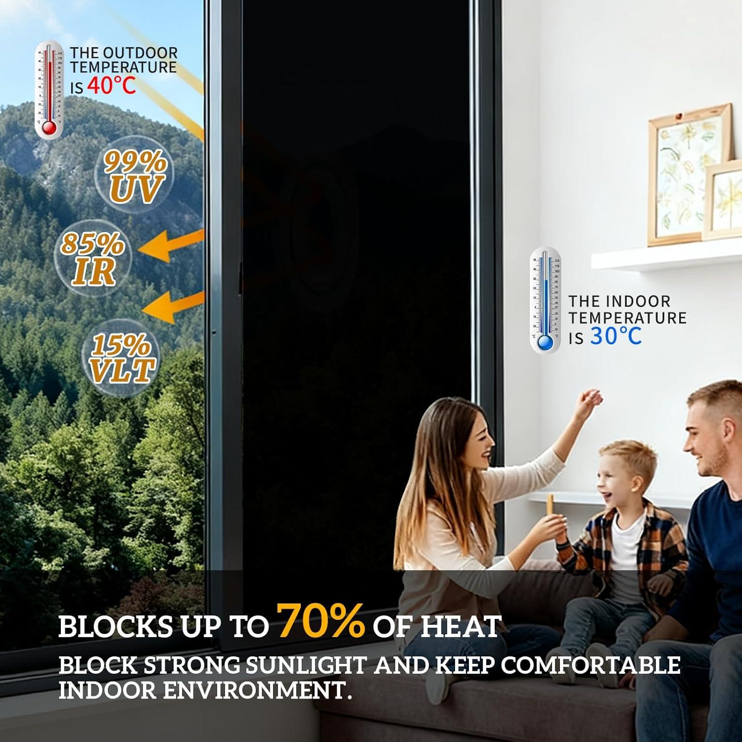 imageRockrose Professional Window Tint for Home  One Way Privacy Window Film for Home Offices Heat Blocker Reflective Adhesive Mirror Tint with 99 UV Block  BlackSilver 24 in x 25FTTotal Blackout