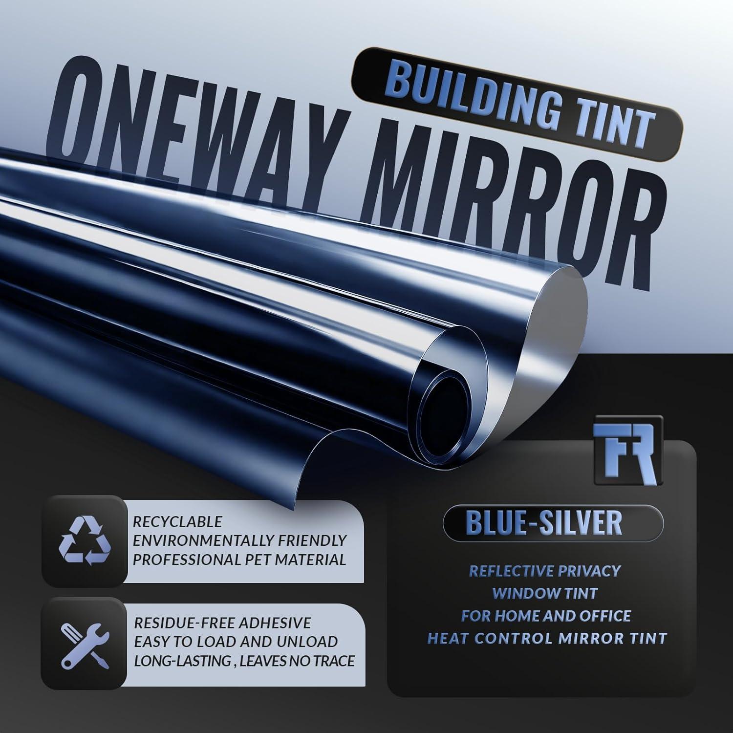 imageRockrose Professional Window Tint for Home  One Way Privacy Window Film for Home Offices Heat Blocker Reflective Adhesive Mirror Tint with 99 UV Block  BlackSilver 24 in x 25FTBluesilver