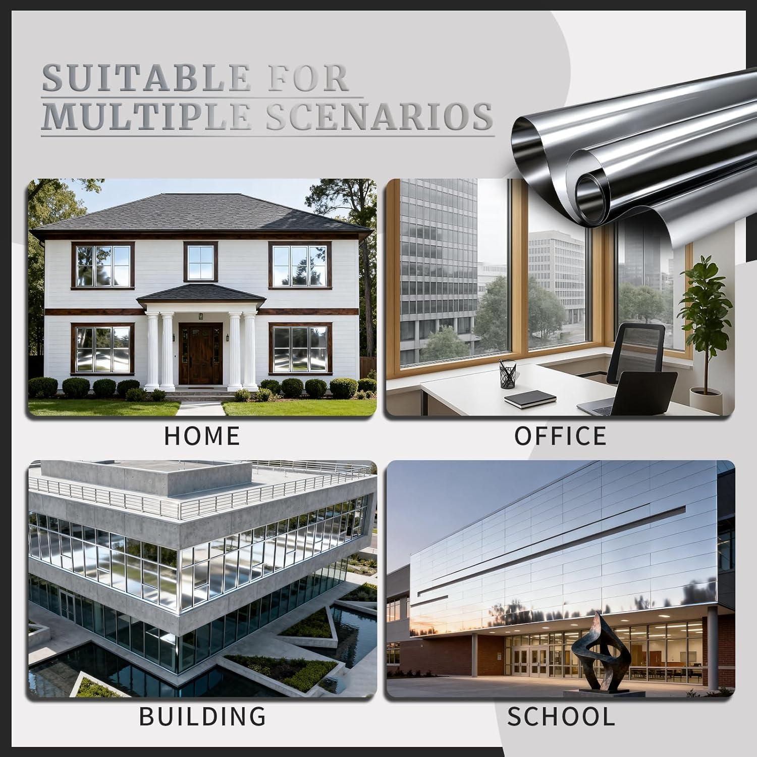 imageRockrose Professional Window Tint for Home  One Way Privacy Window Film for Home Offices Heat Blocker Reflective Adhesive Mirror Tint with 99 UV Block  BlackSilver 24 in x 25FTSilver