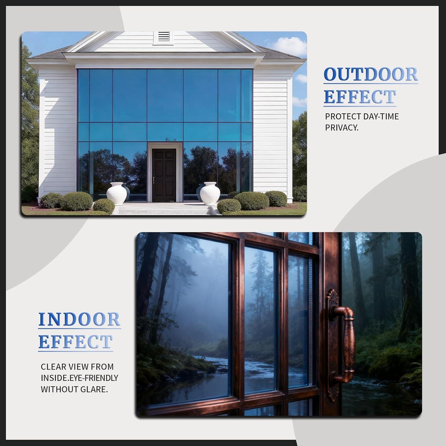 imageRockrose Professional Window Tint for Home  One Way Privacy Window Film for Home Offices Heat Blocker Reflective Adhesive Mirror Tint with 99 UV Block  BlackSilver 24 in x 25FTBluesilver