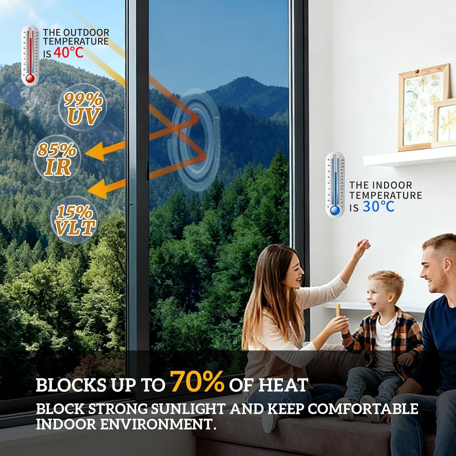 imageRockrose Professional Window Tint for Home  One Way Privacy Window Film for Home Offices Heat Blocker Reflective Adhesive Mirror Tint with 99 UV Block  BlackSilver 24 in x 25FTBluesilver