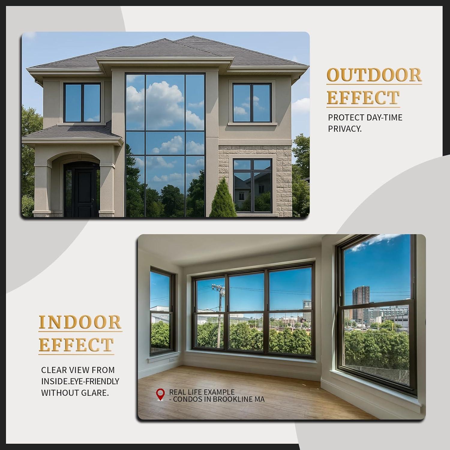 imageRockrose Professional Window Tint for Home  One Way Privacy Window Film for Home Offices Heat Blocker Reflective Adhesive Mirror Tint with 99 UV Block  BlackSilver 24 in x 25FTBlacksilver