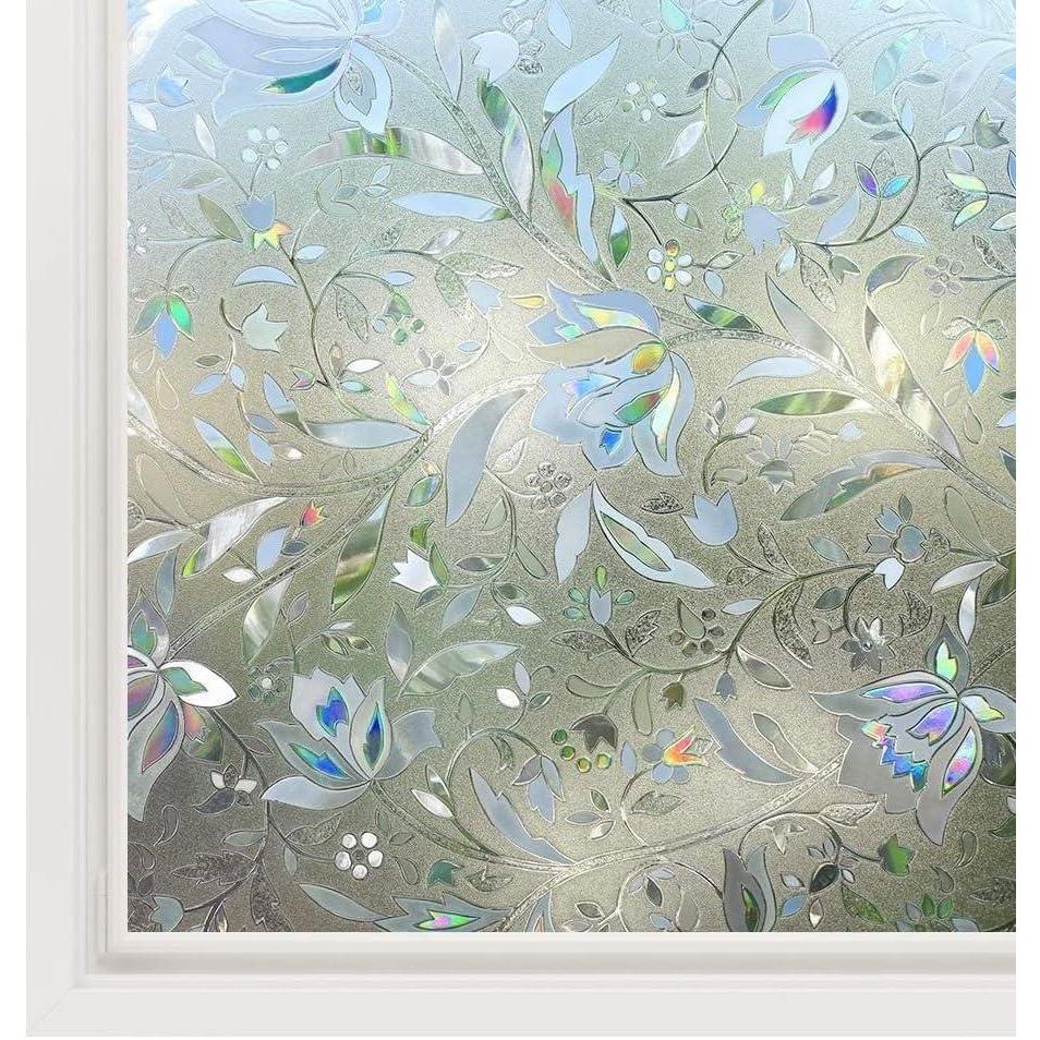 imageRockRose Privacy Window Film Prism 3D Decorative Stained Glass Vinyl Static Cling NonAdhesive Window Decals for Home or Office 236quot x 787quotTulip